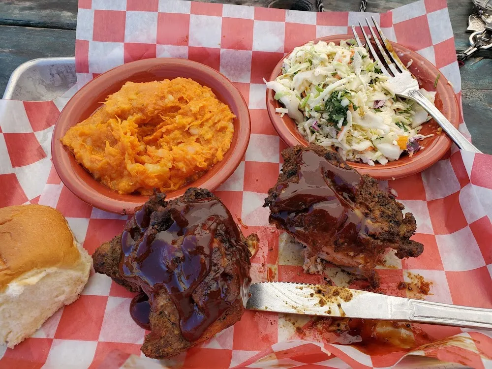 BBQ Chicken Sweet Potatoes and Coleslaw